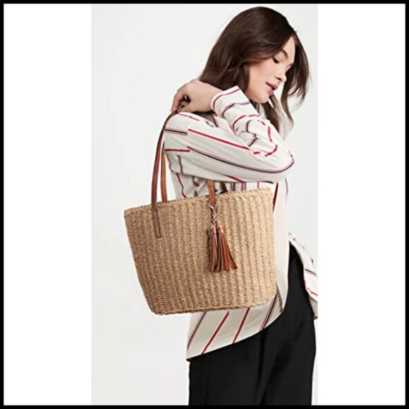 Straw Woven Tote Bag Handmade Shoulder Bag Summer Travel Chic Boho - Picture 2 of 7